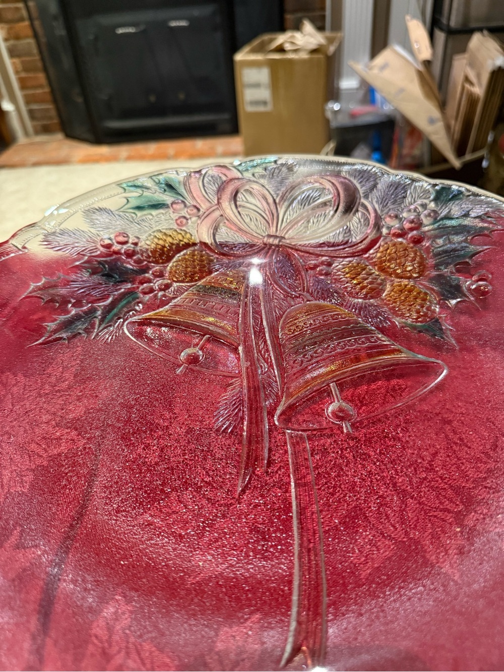 Vintage Mikasa Crystal Holiday Bells 15” Round Hostess Platter Serving Tray
